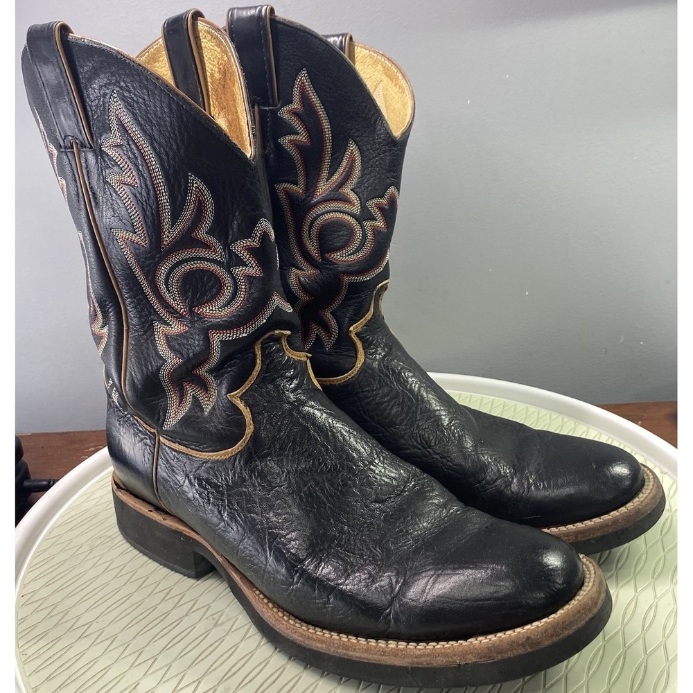 Justin Men's Leather Western‎ Black&Tan Cowboy Biker Boots Sz.  10.5 D